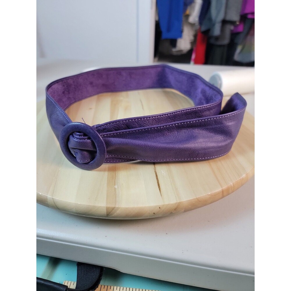 Cuoiofficina Firenze Purple Women’s Wide Waist Belt Round Buckle Adjustable - Picture 2 of 16